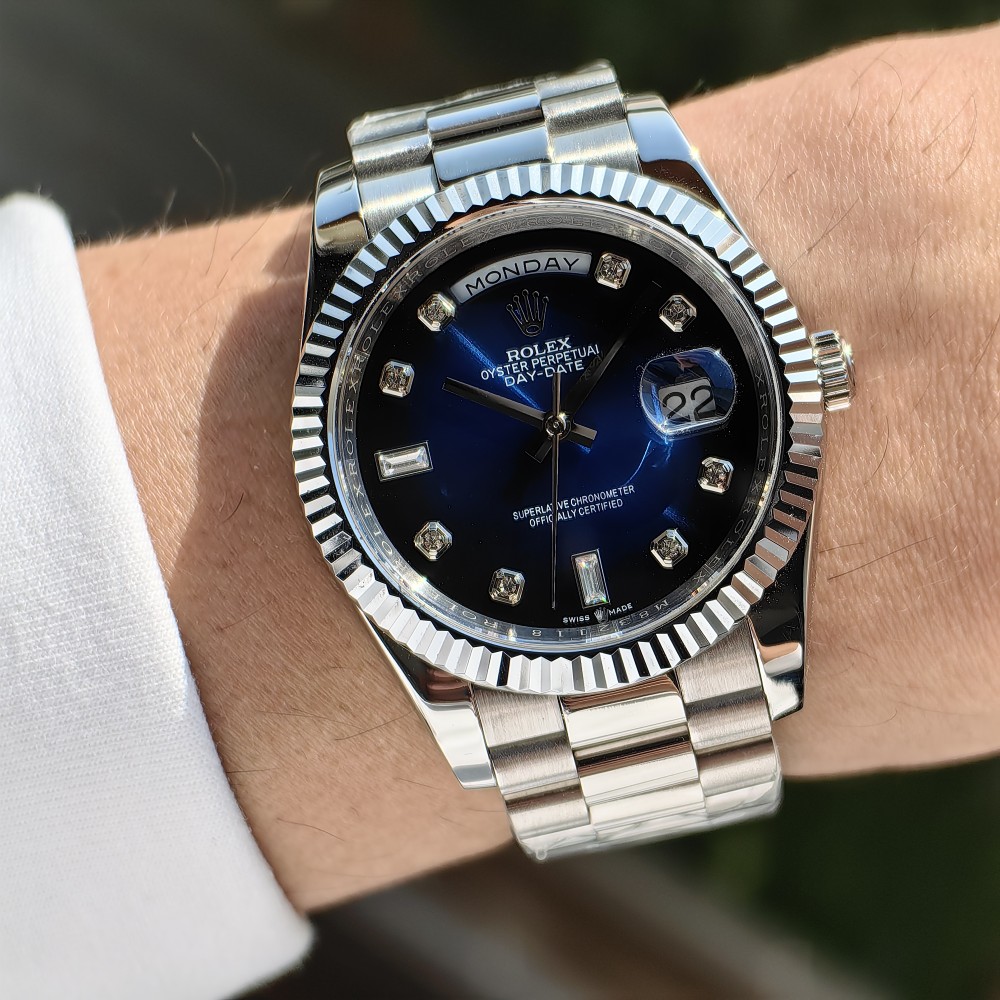 Rolex Day Date President Diamond Blue Black Dial