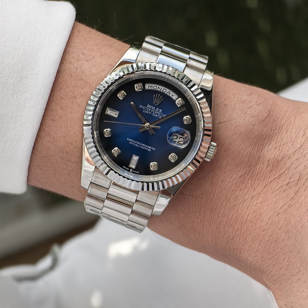 Rolex Day Date President Diamond Blue Black Dial
